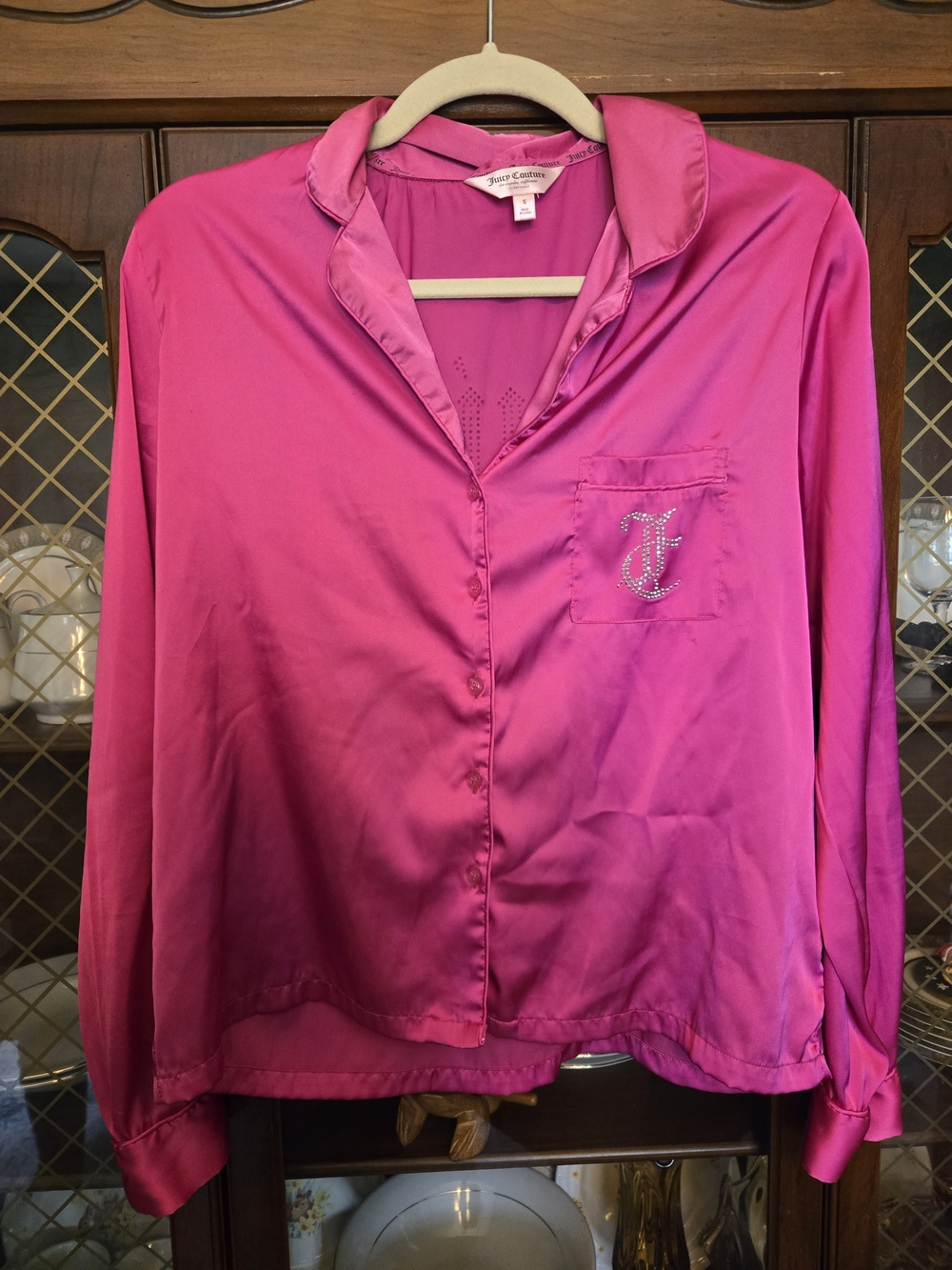 Juicy Couture Pink Satin Button-Up Top